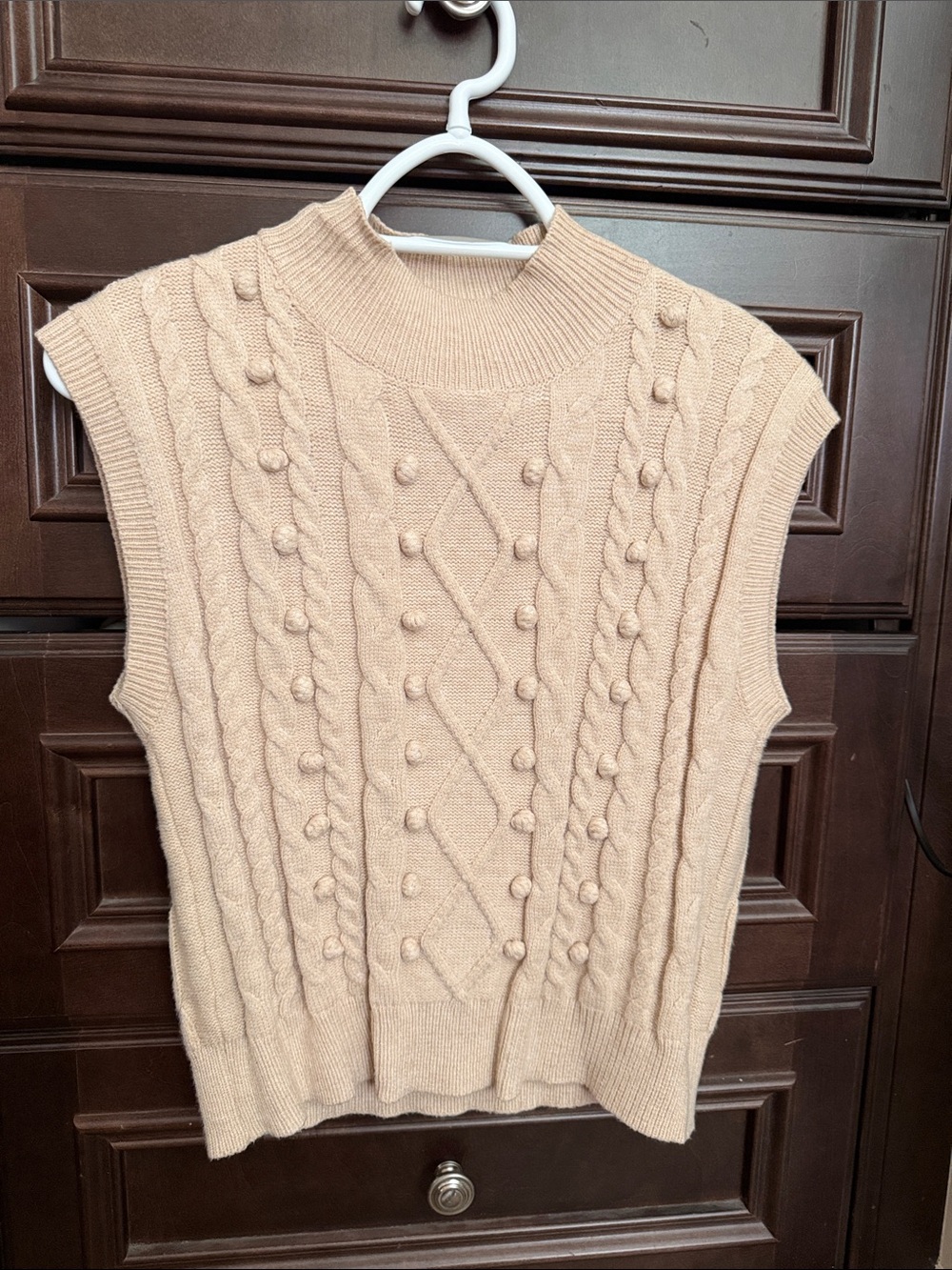 debut Cream Cable Knit Popcorn Sweater Vest with Mock Neck